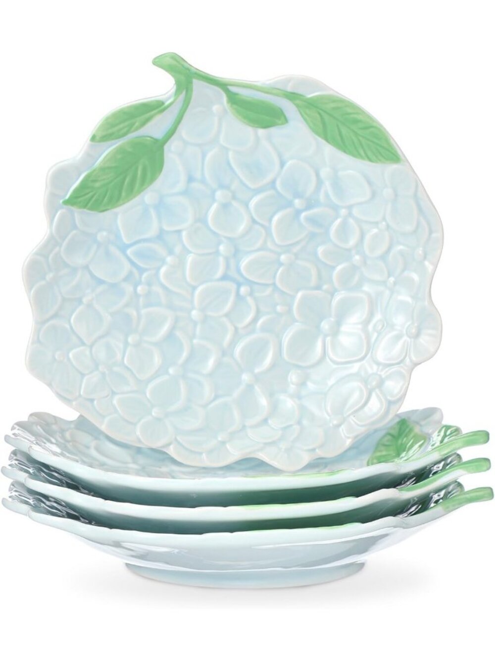 Set of 4 Blue Floral Ceramic Plates - 8" Decorative Dinnerware for Spring